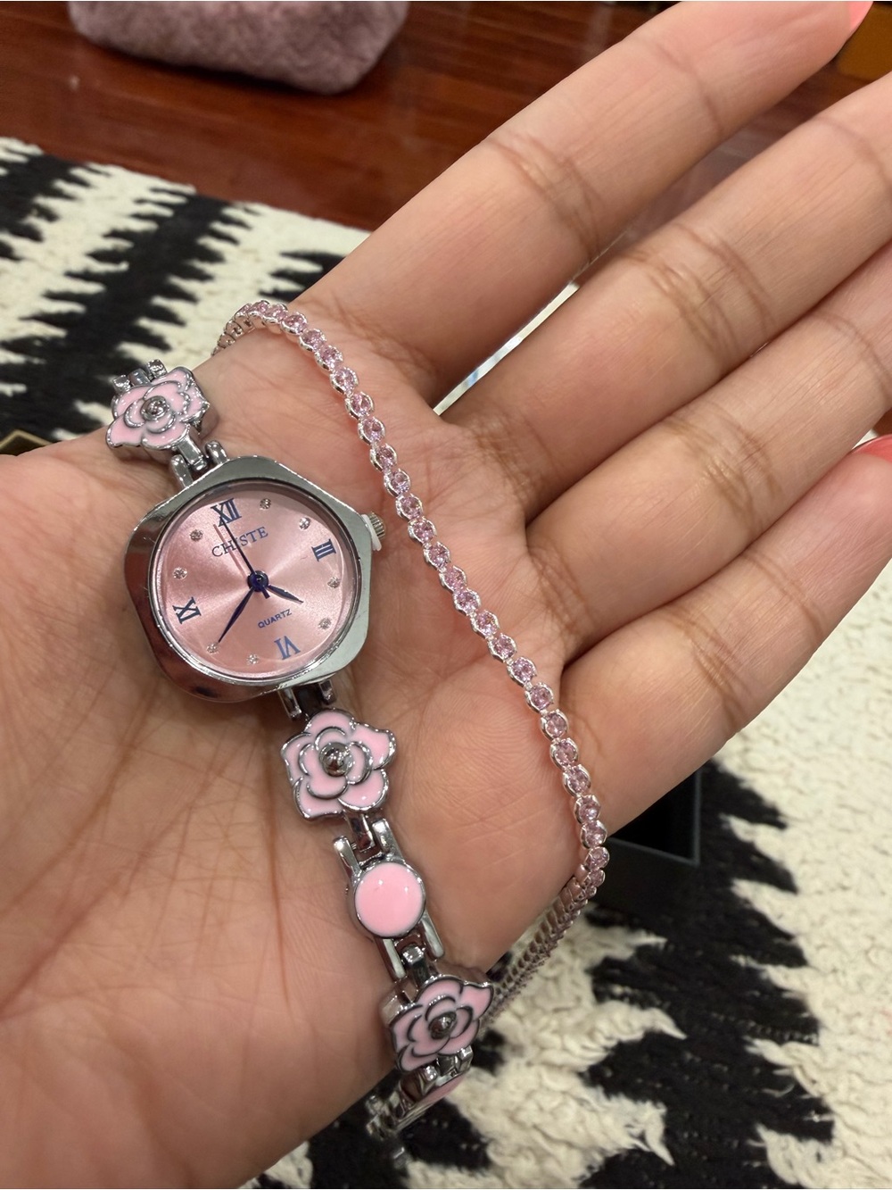 Pink Floral Bracelet Watch for Women